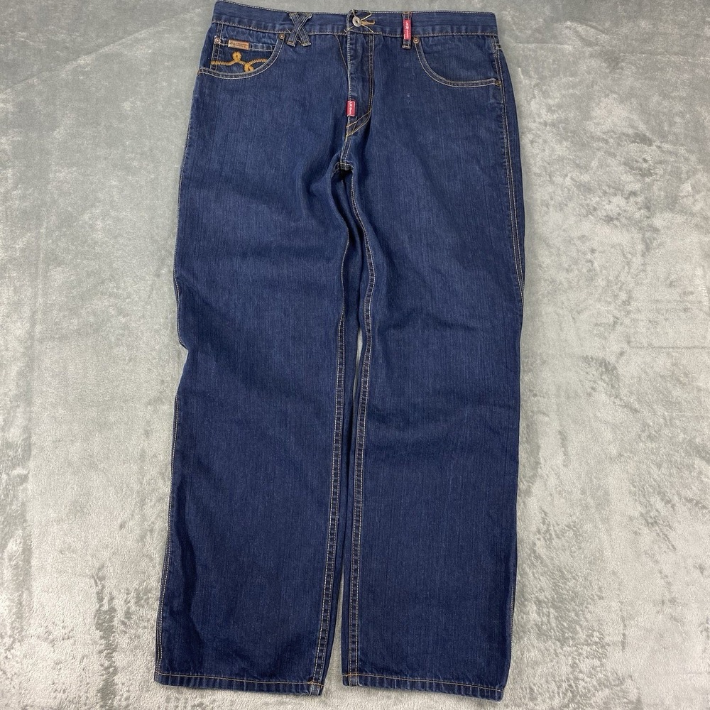 Vtg Lifted Research Group Jeans Mens 36x30.5 Blue Wolf Embroidered Y2K Baggy LRG - Picture 4 of 16